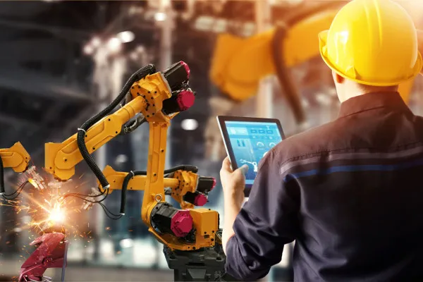 Profissional atuando em projeto de automação industrial